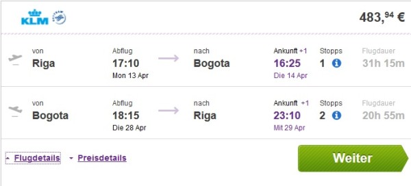 riga to bogota