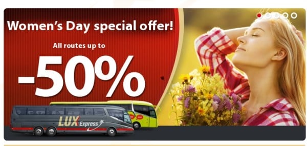 Woman's Day special offer! LUX Express promo code - 50%! - TravelFree