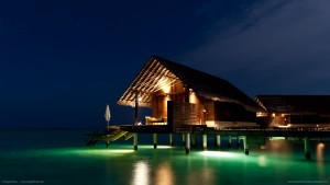 maldives night bungalow