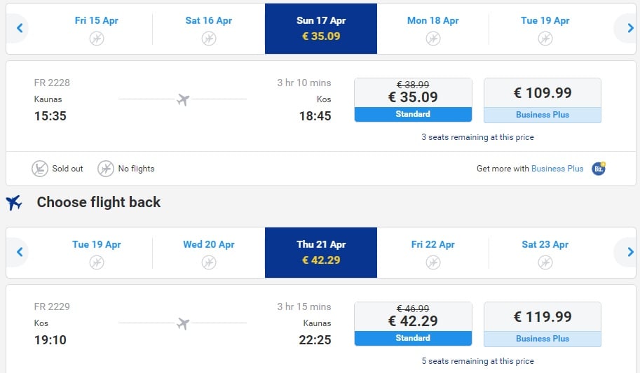 ryanair spring sale example