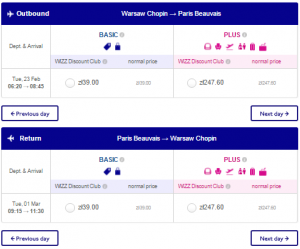 warsaw paris warsaw 18 wizzair