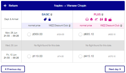naples warsaw 17 eur