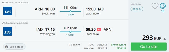 stockholm to washington