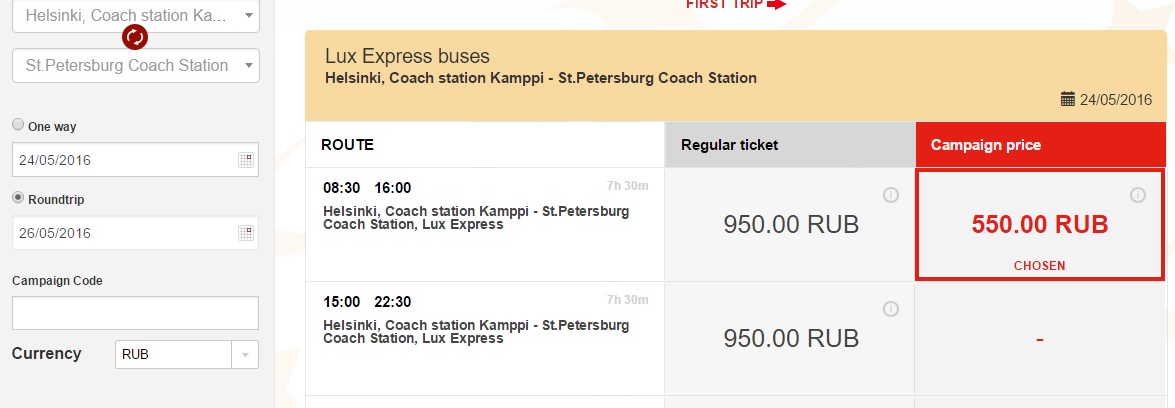 LUX EXPRESS: Helsinki to Saint Petersburg for 550 RUB (7 EUR) - TravelFree