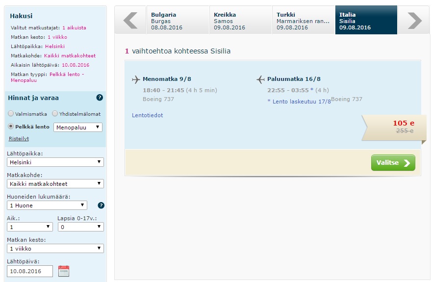 helsinki to sicilia
