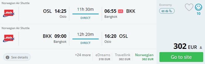 oslo to bangkok norwegian