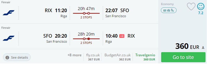 riga to san francisco