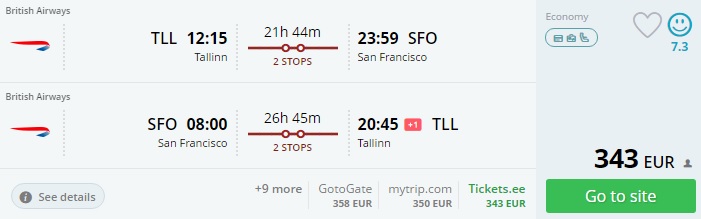 tallinn to san francisco