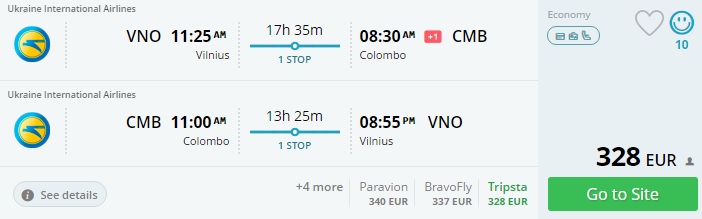 vilnius to sri lanka