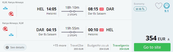 helsinki to tanzania