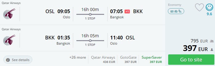 oslo to bangkok