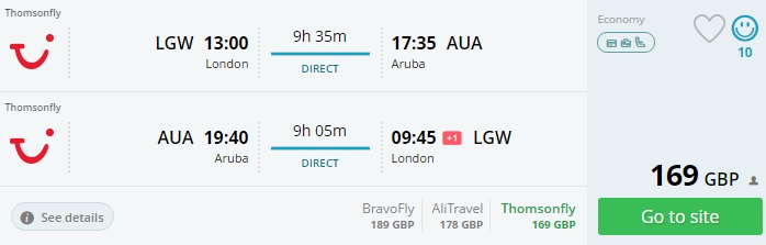 london to aruba