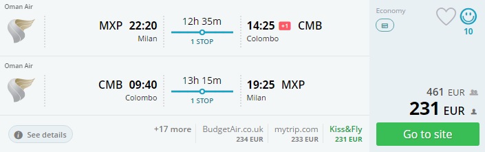 milan to colombo