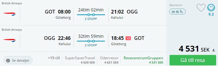 sweden to hawaii