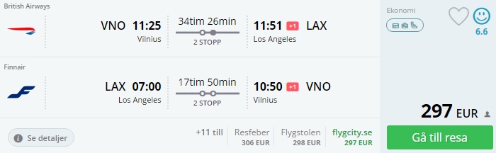 vilnius to los angeles