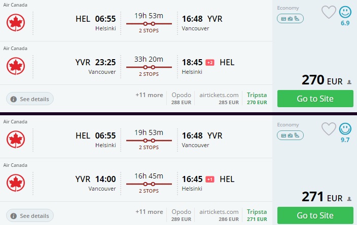 helsinki to canada