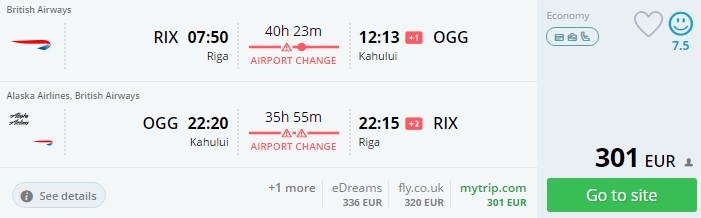 riga to hawaii