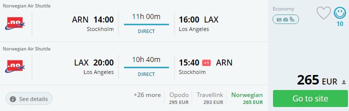 stockholm to los angeles