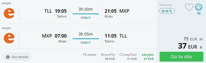 easyjet seat sale tallinn milan