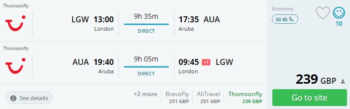 london to aruba