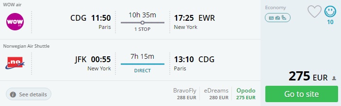 paris to new york