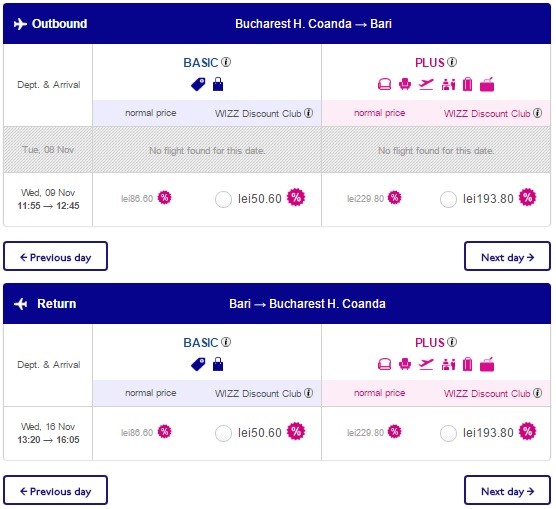 wizzair romania sale bucharest bari