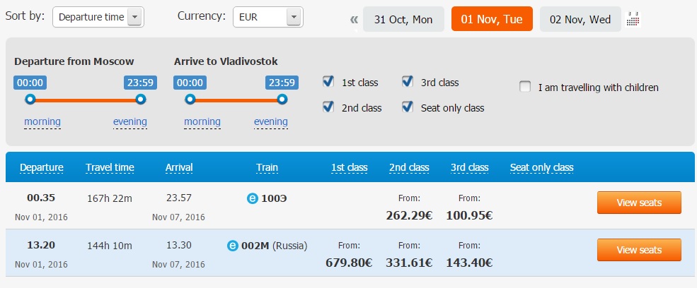 trans siberian railway route