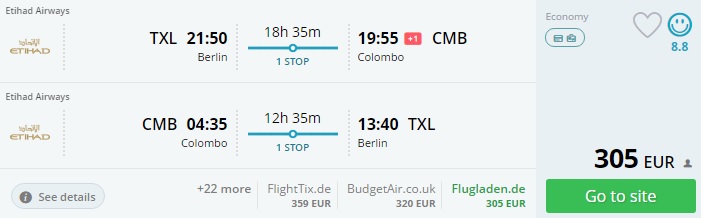 cheap flights from berlin to sri lanka