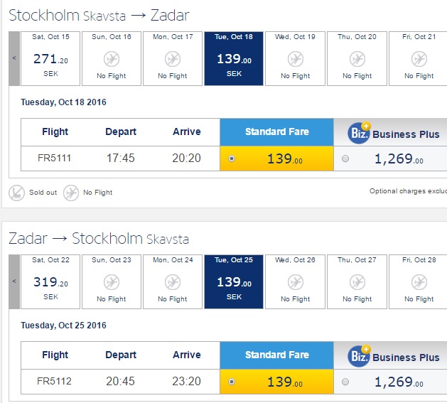 flights from stockholm to croatia