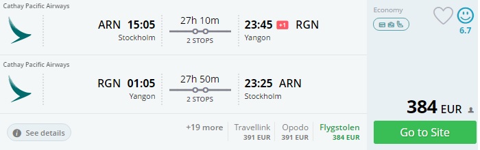 flights from stockholm to myanmar