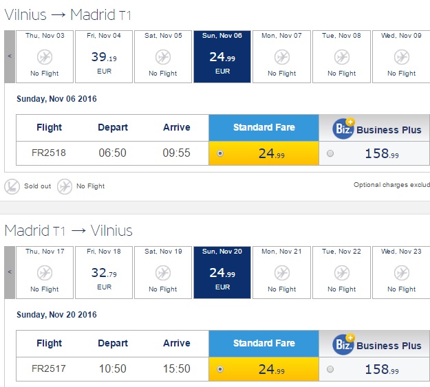 flights to madrid from vilnius
