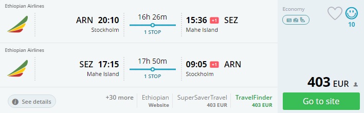 stockholm to seychelles