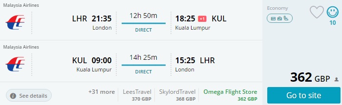 London to MALAYSIA flight ticket