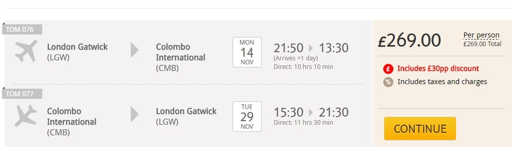 direct flights to sri lanka from london