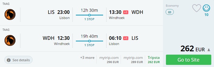 flights from portugal to namibia