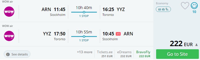 flights from stockholm to toronto
