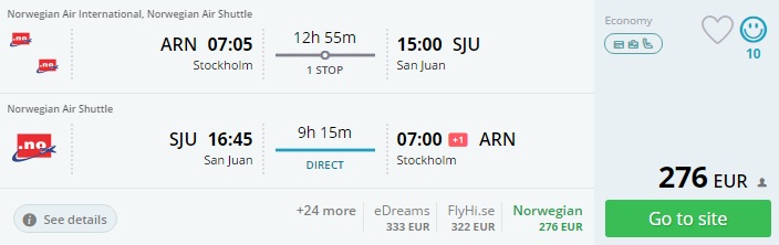 flights to puerto rico from stockholm