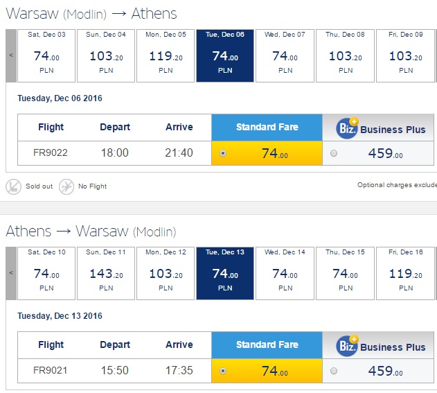 warsaw to athens