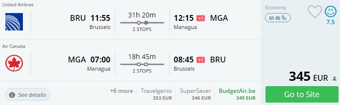 brussels to central america