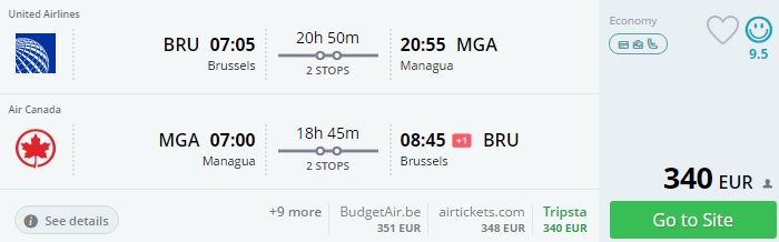 brussels to nicaragua