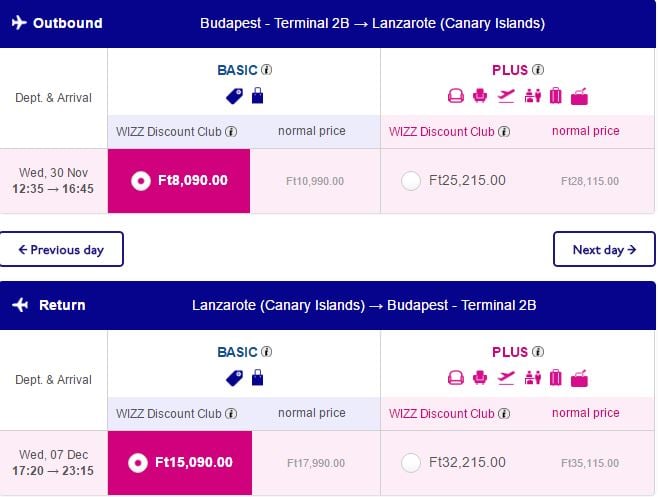 flights from budapest to canary islands