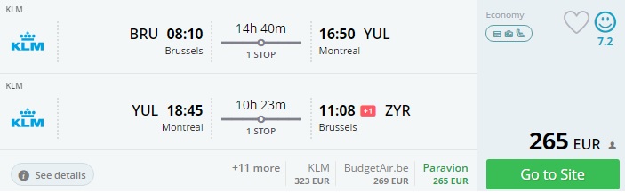flights from brussels to canada