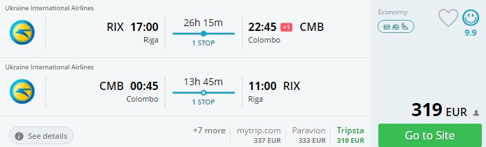 flights from latvia to sri lanka