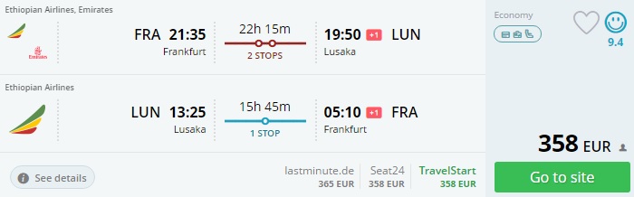 flights to zambia from frankfurt
