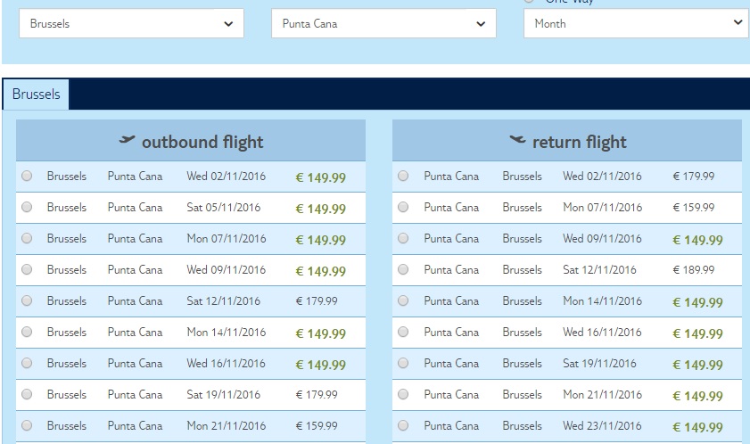 fly from brussels to dominican