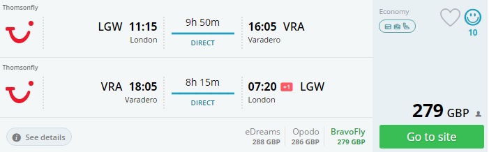 fly from london to cuba