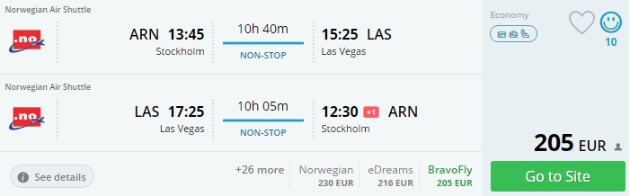 norwegian airlines flights to las vegas