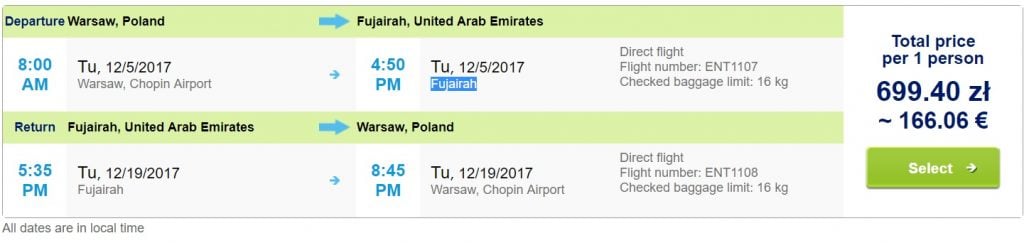 warsaw to united arab emirates