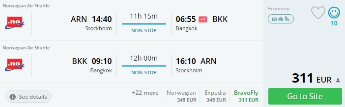 direct flights from stockholm to thailand
