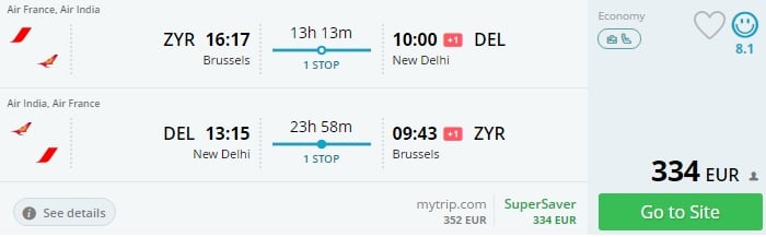 flights from brussels to india